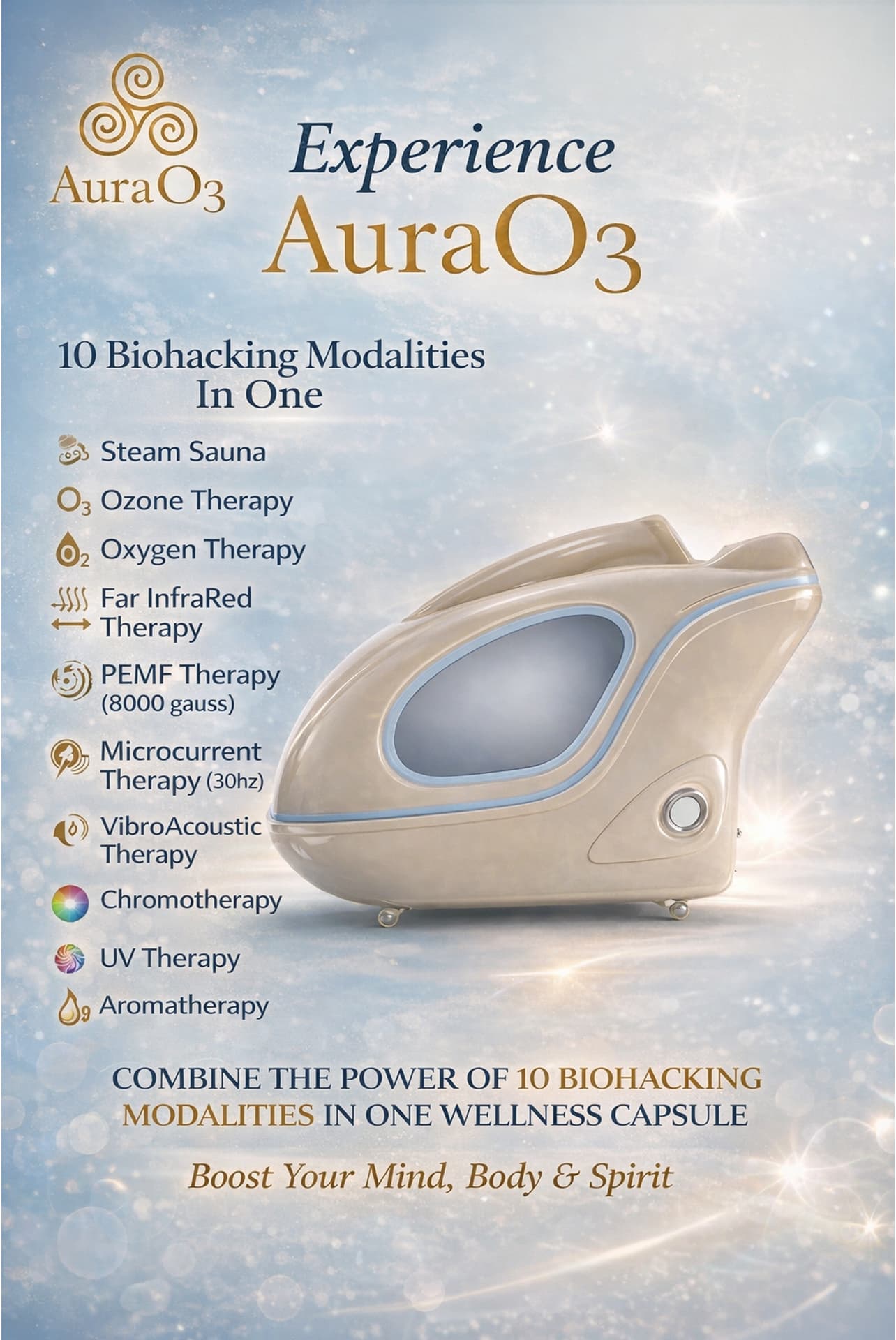 AuraO3 ten biohacking modalities flyer
